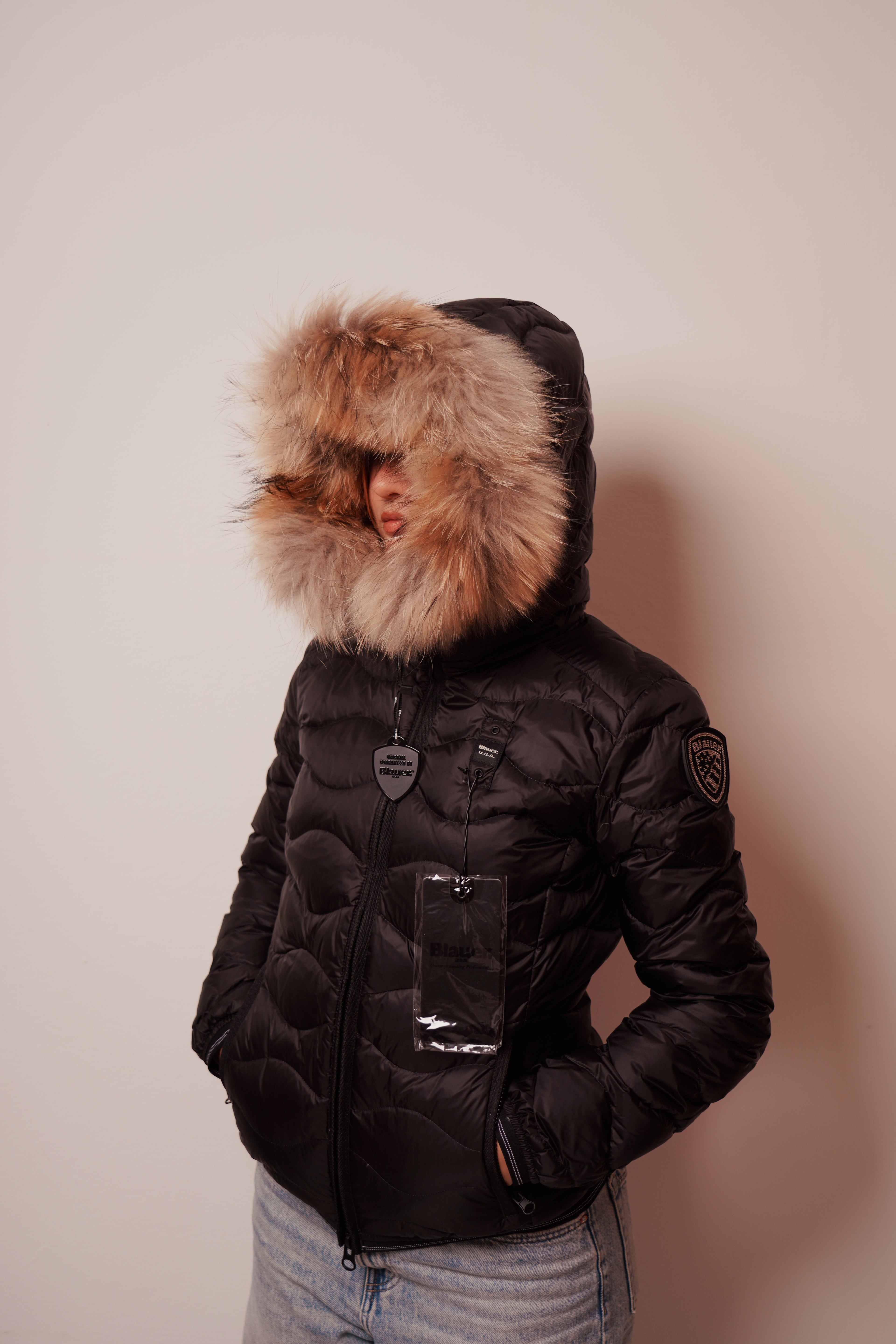 Blauer| Piumino ad onde con brodo in pelliccia aldie