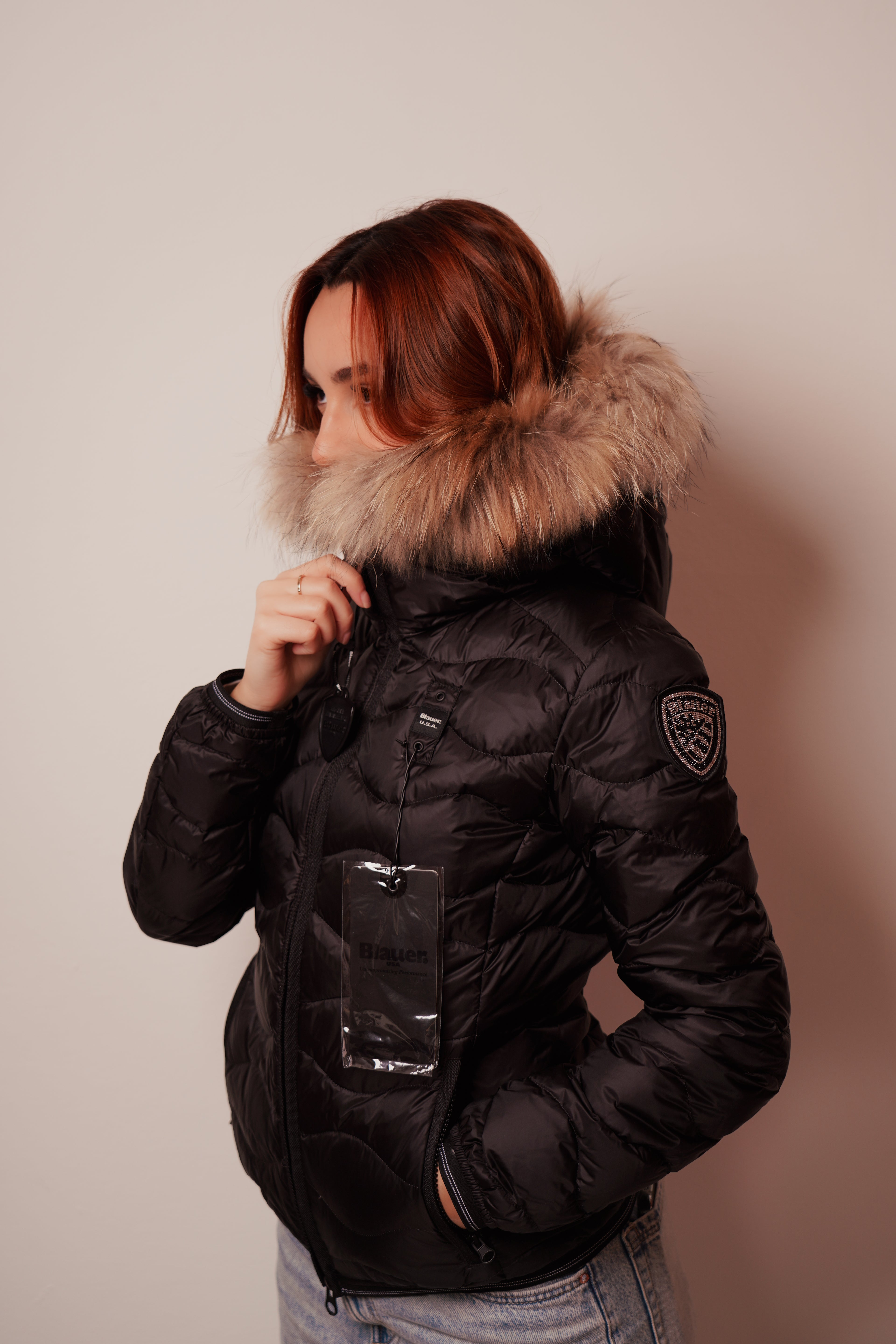 Blauer| Piumino ad onde con brodo in pelliccia aldie