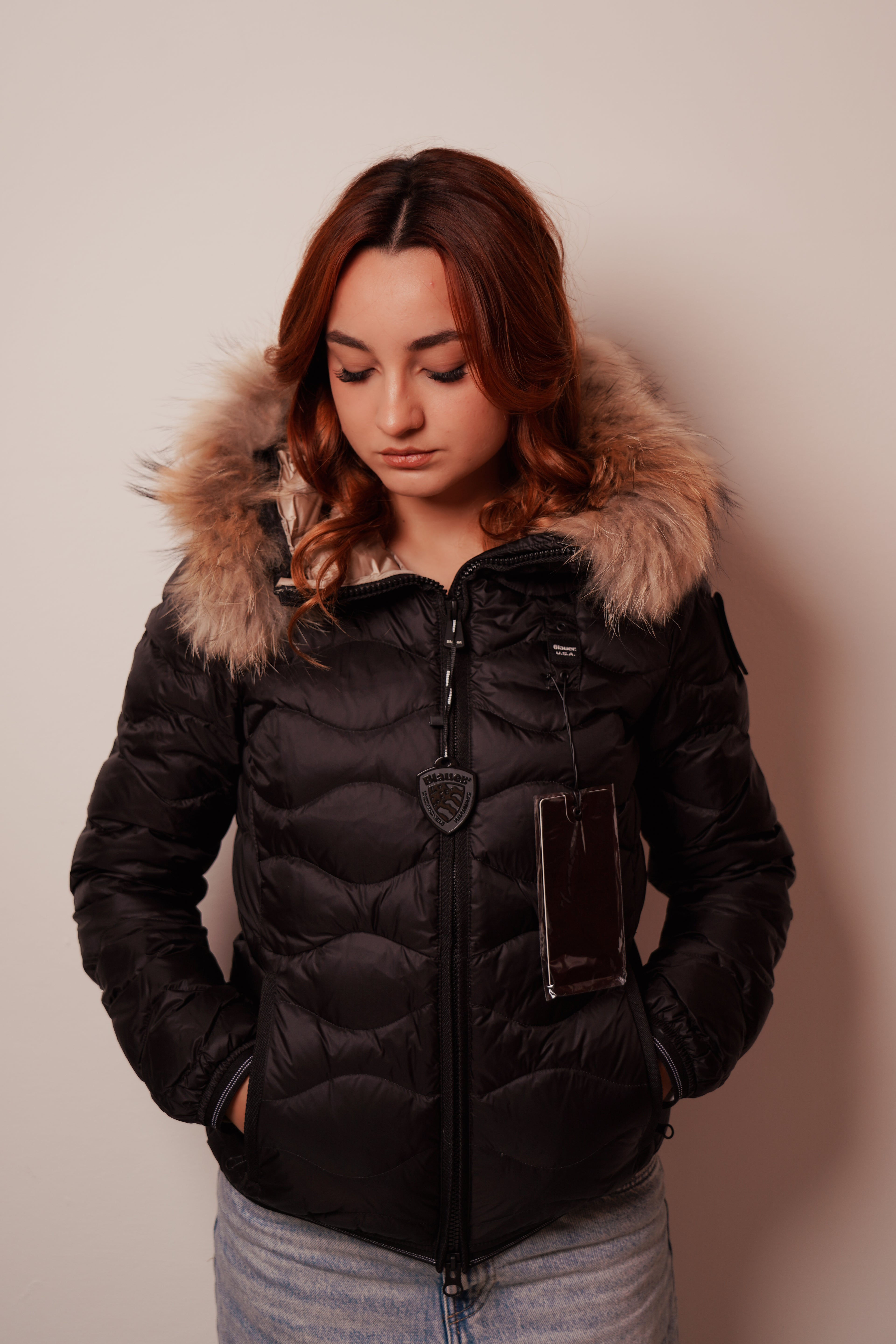 Blauer| Piumino ad onde con brodo in pelliccia aldie